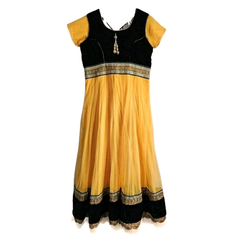 Anarkali Bollywood Indian Ethnic Wedding Party Dress Yellow Black Size M-L